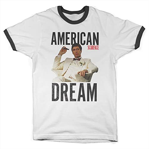 Scarface Offizielles Lizenzprodukt Scarface - American Dream Ringer Tee Ringer Herren T-Shirt (Weiß-Schwarz), Small