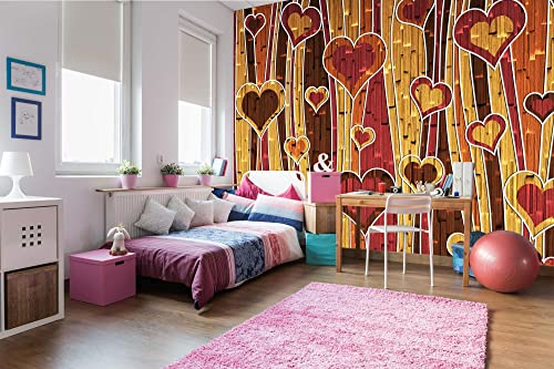 Vlies Fototapete ROMANTISCHE HERZEN 375 x 250 cm (inkl. Kleister) - Vlies Tapete, Wandtapete, Wandbilder - Tapete für Wohnzimmer Schlafzimmer, Büro, Küche - Montagefertig