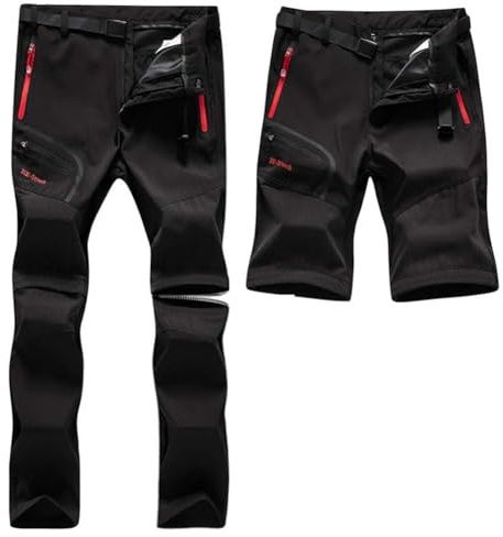 SANMIO Herren Wanderhose Zip Off Atmungsaktiv Arbeit Hosen Softshellhose Outdoor Sommer Funktionshose Trekkinghose Entfernbar Schnell Trockend (mit Gürtel) Schwarz, XXL