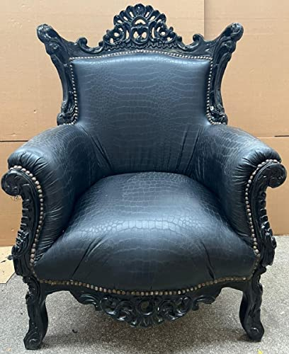 Casa Padrino Barock Sessel Al Capone Schwarz - Handgefertigter Antik Stil Wohnzimmer Sessel mit edlem Kunstleder in Kroko Optik - Barock Wohnzimmer Möbel