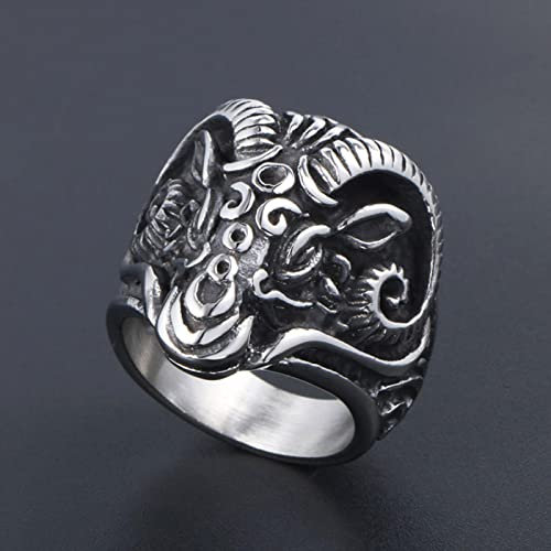 XJruixi Vintage Gothic Sheep Goat Head Ring for Men Cool Heavy Metal Animal Stainless Steel Ring Fashion Male Punk Biker Rings Jewelry