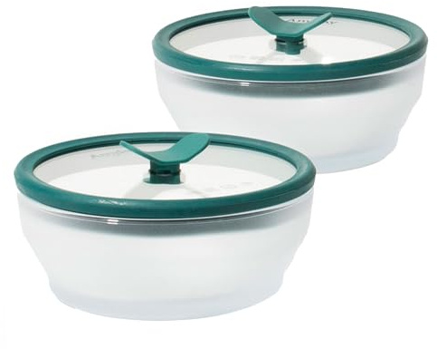 Anyday 2-Pack (2-Cup) Glass Food Storage Set with Glass Lids | Plastic-Free Frosted Meal Prep Bowls | Stackable Airtight Storage Container Set with Vented Silicone Lid for Microwave-Safe Reheating