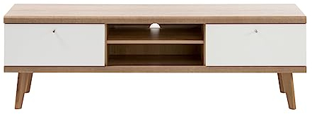 TV Unterteil weiß und Eiche Riviera Lowboard Sideboard Wohnzimmerschrank skandinavisches Design Fernsehtisch 160 x 50 cm Helge (TV Unterteil 2)