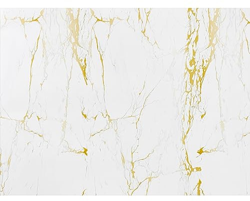 DecoMeister Klebefolien in Marmoroptik Marmorfolie Deko-Folien Marmor Folie für Möbel Marmordekor Selbstklebefolie Möbelfolie Selbstklebend nach Maß 90x50 cm Marmor Marmi Gold Weiß