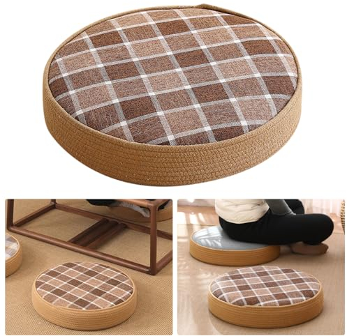 OUGPIU Meditationskissen,Yogakissen Rund,Ø40cm,H-10cm Bodenkissen,Yogakissen Handgefertigt Sitzkissen für Anfänger und Geübte,Sitzkissen Yoga,Meditation Cushion,Inlett Baumwolle Waschbar (Gitter)