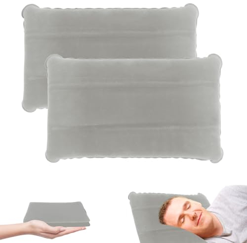 Lollanda 2 Stück Aufblasbares Kissen für Strand und Wasser, Bequem Camping Kopfkissen Leicht, Ergonomisches Reisekissen Aufblasbar für Outdoor Reisen Wandern (Grau x 2)