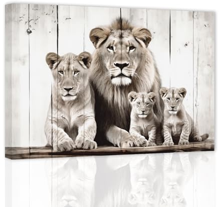 ZXHYWYM Löwen Familien Wanddekoration Löwen und Löwin Bilder Wildtier Poster rustikale Tiere Leinwanddruck für Zuhause Schlafzimmer Büro mit Rahmen (C (40.00 x 60.00 cms))