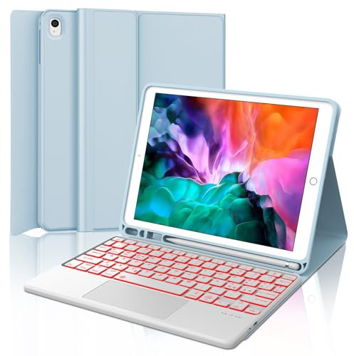 WINCHKING Tastiera per iPad 9 Generazione Touchpad, Custodia con Tastiera per iPad 9 10.2, Cover Bluetooth Magnetica Retroilluminata Keyboard per ipad 9/8/7 Generazione 10.2 / Air 3, Azzurro