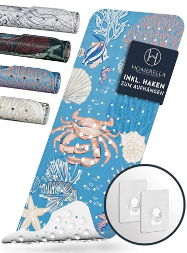 Homerella® Badewannenmatte rutschfest 100% BPA frei inkl. 2 Haken zum Aufhängen 100x40cm - Antirutschmatte Badewanne hautsensitiv & schimmelresistent (Coral Blue Reef)