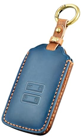 OFF WE GO Schlüsselhülle Cover Leder Autoschlüssel Hülle für Renault Clio Dacia Duster Espace 5 Talisman Megane Grand Scenic Kadjar 4 Taste Schlüssel Cover mit Schlüsselanhänger, Blau