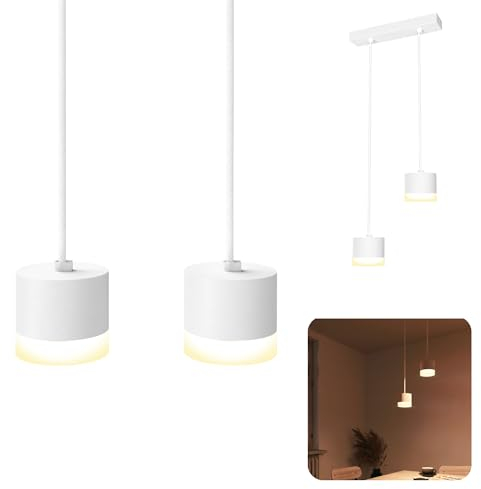 SSC-LUXon VORA Design Hängeleuchte 2-flammig weiß mit Lichtrand - Pendellampe Wohnzimmer hängend inkl. GX53 LEDs warmweiß 3W