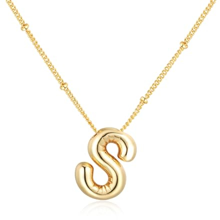 Softfree Gold Silber Kette mit Buchstaben Anhänger Damen Balloon Initialen Halskette 14 Karat Vergoldet Namenskette Personalisiert Dick Buchstabenkette Schmuck Geschenke für Frauen Mädchen