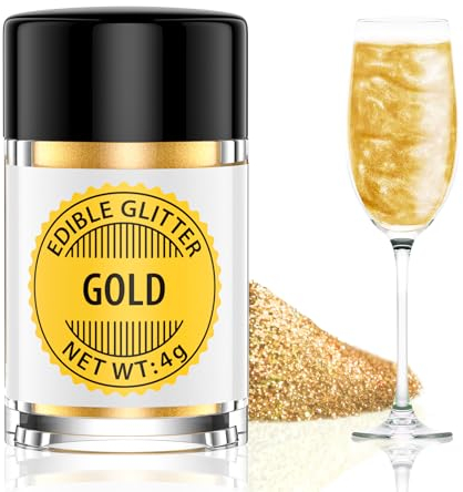 Gold Essbarer Glitzer für Getränke 4g, Waysroma Geschmacklos Essbarer Glitzer, Lebensmittel Glitzer für Cocktails, Likör, Sekt, Wein, Champagner, Schokolade, Fondant, Kuchen Deko