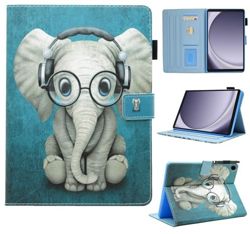 BYCeKe Case for Samsung Galaxy Tab A9 Plus 11 inch 2023 Galaxy Tab A9+ Cover (SM-X210/ X216/ X218) Slim Leather Hard Shell Flip Stand Cover for Galaxy Tab A9+ Plus Case 11”, Doctor Elephant