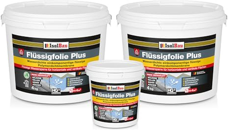 Isolbau Flüssigfolie PLUS 9,5kg - Dichtfolie für innen & Außenbereich - für Wand & Boden - Balkonabdichtung, Terrasse - Lösemittelfreie, wasserdichte Abdichtung Dichtmasse