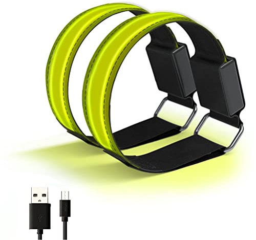 Srliya 2er-Pack Verstellbares LED-Armband, über USB Wiederaufladbares Reflektierendes Band, Leuchtende Sicherheitsarmbänder Outdoor-Sportarten, Joggen, Laufen, Radfahren. Keine