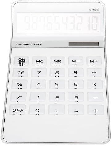 Dual-Power-Rechner, solar- und Batteriebetriebener Taschenrechner mit Großen Tasten und LCD-Display für Büro, Geschäft, Geschäft, Heimgebrauch, Weiß