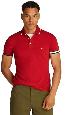 Tommy Hilfiger Herren Flag Cuff Slim Fit Polo Mw0Mw38458 S/S Poloshirt, Red (Medium Red), M
