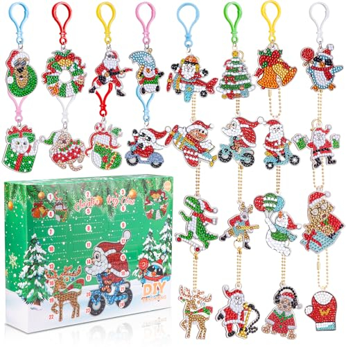 GEEKEO Calendrier de L'avent 2024 Diamond Painting Noel pour Enfants, 24 pcs 5D Diamant Peinture Porte-clés Avent Calendrier DIY Loisir Creatif Jouet Cadeau de Noël pour fille 4 5 6 7 8 9 10 Ans