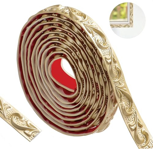 300cm Flexibel Stuckleiste Wand-Selbstklebend, Wasserdicht Zierleiste 3D Vintage Muster, Wandverkleidung FüR Heimdekoration (Champagner Gold-2cm)
