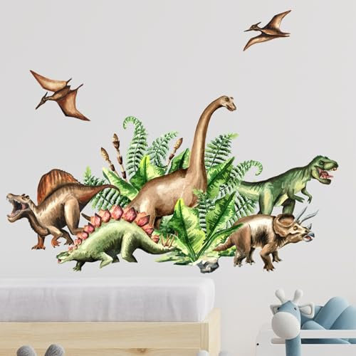 astylishome Wanddeko Wandtattoo Dschungel Tiere Baum Wandaufkleber Safari Dinosaurier Wandsticker Kinderzimmer Babyzimmer Schlafzimmer Wand Deko Abziehen und Aufkleben 1505