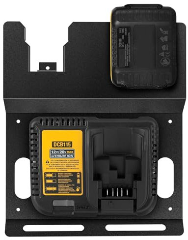JYiuog Support mural pour batterie DeWalt 20 V et chargeur DCB115, en métal robuste, noir, 2 supports de batterie et support de chargeur pour salle à outils et garage