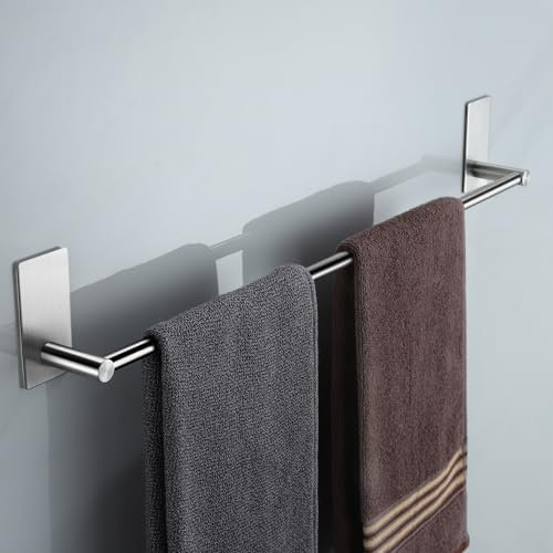 YIGII Self Adhesive Towel Rail,60CM Towel Rail Wall Mounted,Stainless Steel Hand Towel Holder for Bathroom and Kitchen, Stick on Wall, Door (Silver)