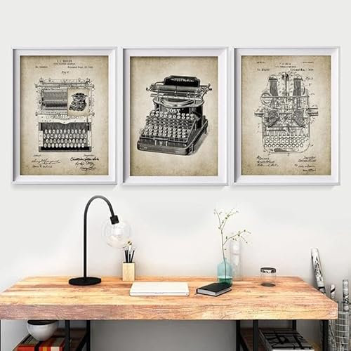 Vintage Schreibmaschine Patent Druck Design Büro Wand Kunst Bilder Dekor Schreibmaschine Vintage Leinwand Poster Leinwand Malerei 30Cmx40Cmx3Pcs Kein Rahmen