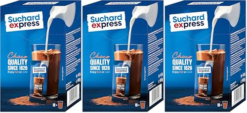 Suchard Express Trinkschokolade, 10x 14,5g Sticks mit kakaohaltigem Getränkepulver, für kalte oder warme Milch (Packung mit 3)