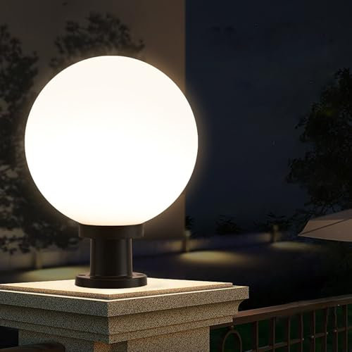 Mengjay Moderno Farolas Exterior Jardin,E27 Lámpara de Jardín Poste,Acrílico Lámpara de Columna,Impermeable Lámpara de Sobremuro,Negro Farol de Pie Exterior Luz de Pedestal Para Terraza Patio (25cm)