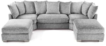 Silver Truffle L or U Shaped Corner Sofa | Chenille Fabric | U Shape (Scatterback)