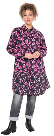 Ulla Popken Damen große Größen Übergrößen Plus Size Longbluse, Herzen, A-Linie, Hemdkragen, Langarm Rubin 42+ 834986540-42+