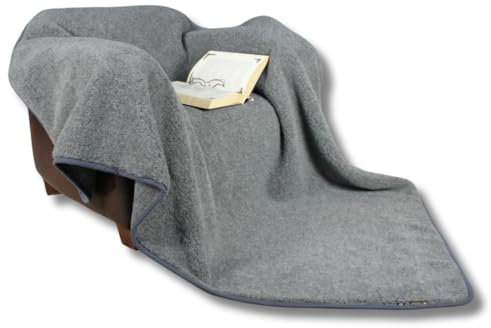 Perfect Wool Wolldecke aus Schafwolle – Handgefertigter – Kuscheldecke flauschig - 450 g/m² – Sofadecke - Flauschige Decke für Herbst & Winter – Graphit - 140/200cm