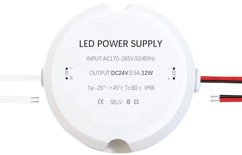 HNCY LED Trafo 24V 12W 0.5A, IP66 Trafo 230V auf 24V, Mini Ring Netzteil, LED Netzteil 24volt für Verschiedene Lampen, Kein Transformator-Rauschen, Kein Flimmern