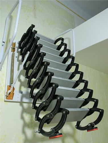 GddOGUK Manuelle Klappleiter, Dachbodenleiter, für den Innen- und Außenbereich, an der Wand montierte ausziehbare Dachbodentreppe, die von der Decke heruntergezogen Werden kann