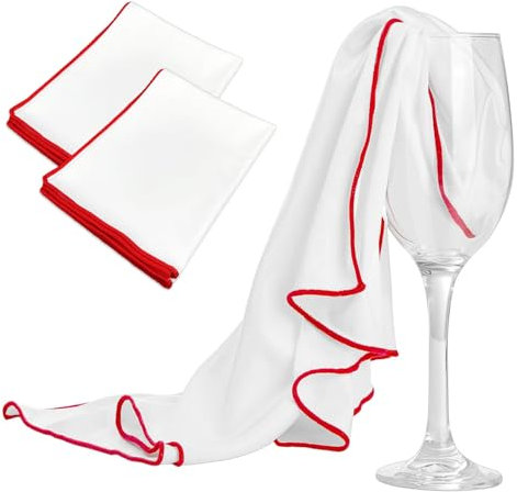 cuhostki 2 Stück Groß Mikrofaser Poliertuch für Glas, 60 x 45cm Glaspoliertücher Spiegeltuch,Putztücher Streifenfrei Fusselfrei Poliertücher Hochglanzoberflächen,Weiß Weingläser Tücher Mit Rotem Rand