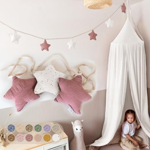 LILIMAUS Sternen Wimpelkette Stoff - Mit Goldapplikation in 12 Farben - Kinderzimmer Deko - 100% Baumwolle Handmade - Musselin - Für Mädchen & Jungen - Babyzimmer Deko
