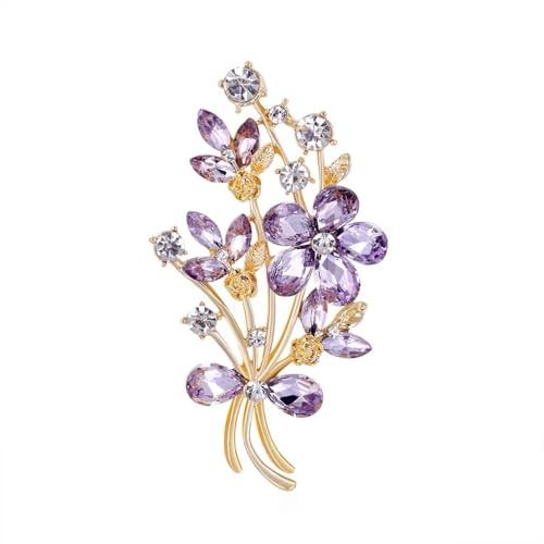 Broche Coquelicot Doré Zircon Cristal Strass Bouquet Fleur Forme de Fleur pour Femme Fille, 7.0*3.9 CM, Acier allié