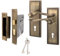 EAI Antique Brass Georgian Scroll Door Handle Key Lock Set - 1 Pair Internal Lever Lock Handles, Lock 64mm & Keys - Rope Design
