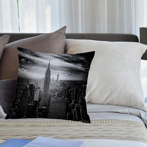KHWEJ Kissenbezüge 45x45 cm,Stadtbild mit Wolkenkratzern und Gebäuden mit der Skyline von Manhattan in New York City,Zierkissenbezug Cushion Cover Couch Wohnzimmer Außenbereich Deko