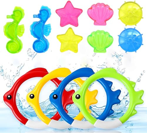 LAJUP 12 Pièces Jouets de Plongée Enfant,Anneau de Plongée,Anneaux de Plongée Colorées,Jouets de Plongée Anneaupour L'Entraînement sous-Marin,Les Fêtes de Piscine,Jouets Natation,Jeux Piscine