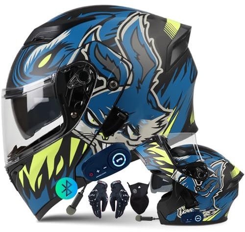 Bluetooth Casque Modulaire Moto,Modulable Casque Moto avec Double Visière Anti-buée pour Scooter,Casque Intégré Homologué ECE Mp3 pour Hommes et Femmes M~XXL