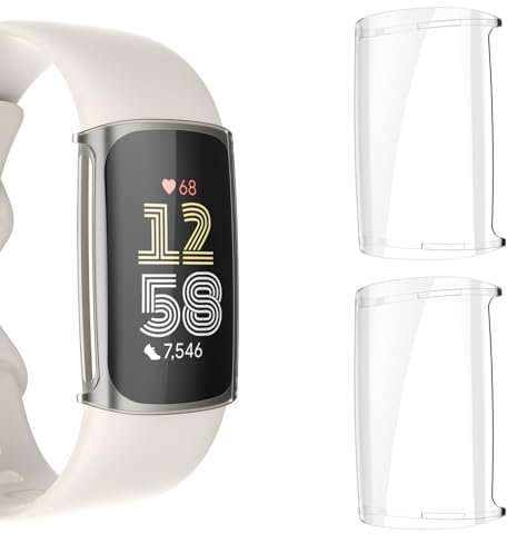 KIKISML 2 PCS Screen Protectors Compatible with Fitbit Charge 6 / Charge 5, Full Protective Ultra Slim Soft TPU Case Cover Compatible with Fitbit Charge 6 / Charge 5 (Clear, Clear)