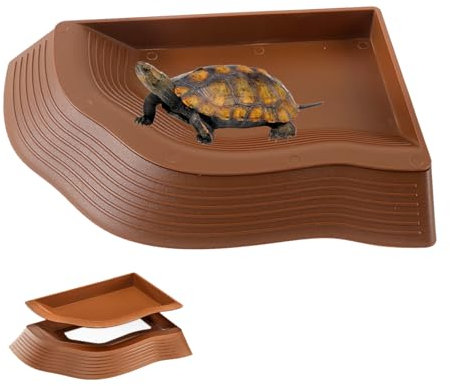 QINGYIWL Abreuvoir Tortue Terrestre, Baignoire pour Reptiles avec Rampe, Bol à Eau pour Petites Tortues, Lézard, Amphibien et Autres Petits Reptiles (27.4×19.7×2.7cm)