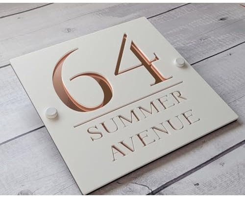 Custom Exterior House Number Plate 3D Acrylic Cutting Plate, Personalized Outdoor Residential Street Number Plate Door Sign Gift(White/Gold,20x20cm)