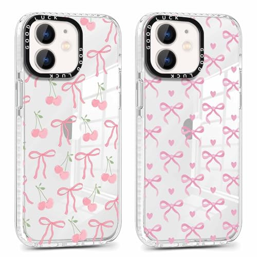 ZhuoFan 2 Stück Handyhülle für iPhone 12 Pro/ 12 6,1, Aesthetic 3D Schleife Muster Rosa Design Hülle Transparent Silikon TPU Dünne Bumper Mädchen Junge Stoßfestes Cute Schutzhülle, 11