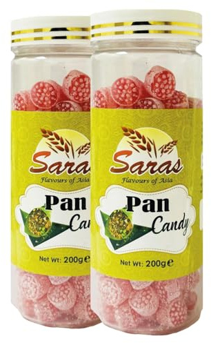 Saras Candy Pan 200g (Pack of 2) – Indian Paan-Flavoured Hard Candy – Betel Leaf & Spices – Vegetarian – Resealable Jar – Made in India
