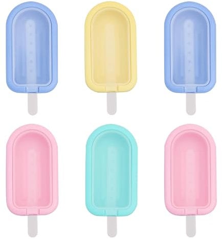 6Pcs Reusable Silicone Ice Lolly Moulds,Ice Cream Moulds with Sticks - BPA Free Food Grade Dishwasher Safe, DIY Homemade Popsicle Mould,Mini Ice Cream Maker with Non-Spill Lid