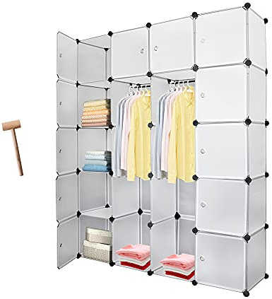 Vkechh Regalsystem Kleiderschrank Kunststoff, Regalsystem Würfel mit 20 Würfeln, Vielseitiger Steckschrank aus PP, Weiß Würfelschrank mit Türen für Kleidung, Spielzeug, Schuhe
