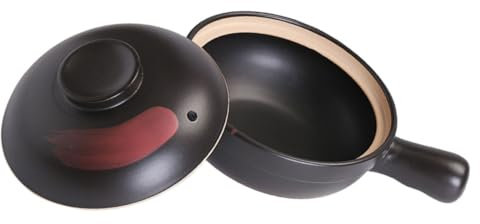 Luxshiny Old-fashioned Clay Casserole Pot for Cooking Non-stick Design Heat Retaining Soup Stew Pot Suitable for Home Cooking Healthy Recipes Single Handle for Easy Handling Black-red Brush